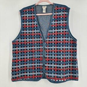 Koret City Blues Vintage Blue and Red Plaid Woven Button-Front Vest Size XL